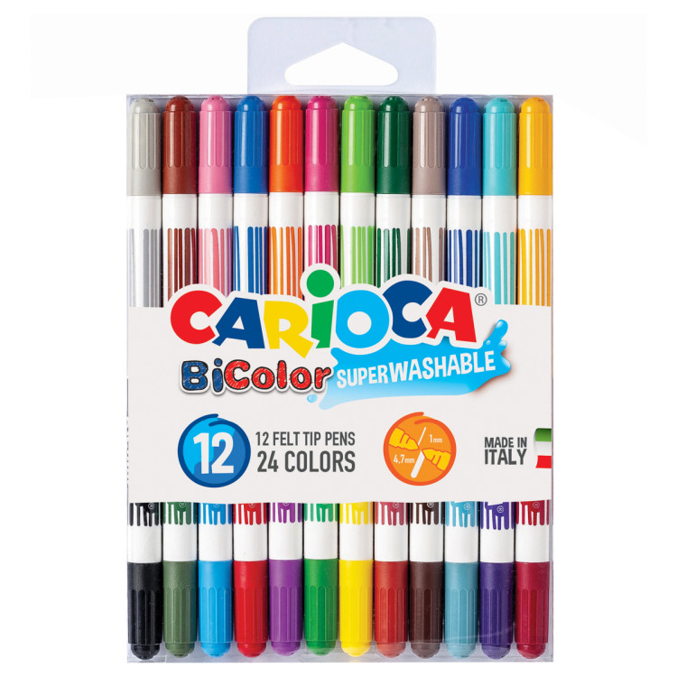 Фломастеры Carioca "Bi-Color" 24цв. 12шт., двухцветные, смываемые, блистер, 262570 Фломастеры Carioca "Bi-Color" 24цв. 12шт., двухцветные, смываемые, блистер, 262570