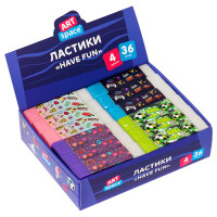 Ластик ArtSpace "Have Fun", прямоугольный, ЭКО-ПВХ, 60*15*10мм, 36 штук, 336987