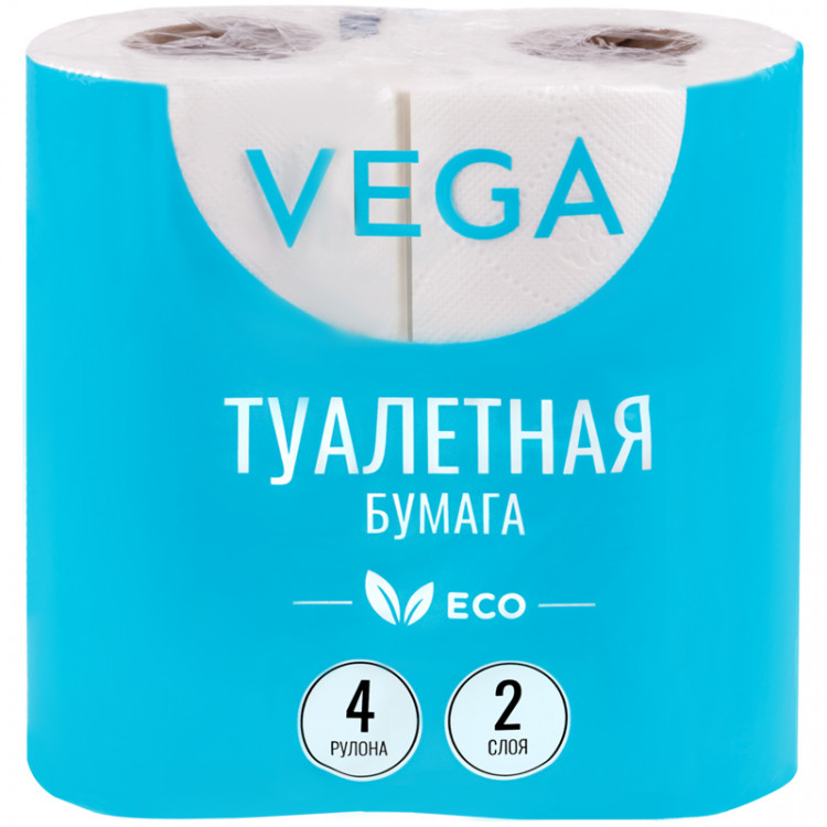 Бумага туалетная Vega 2-слойная, 4шт., эко, 15м, тиснение, белая, 315616