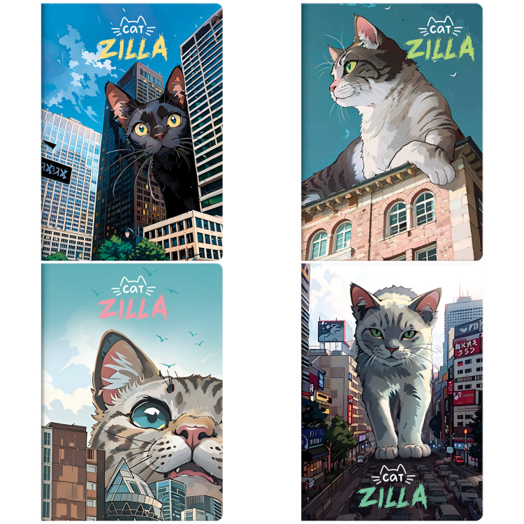 Тетрадь 40л., А5, клетка MESHU "CatZilla", матовая ламинация, ЕВРО, 8 штук, 369480