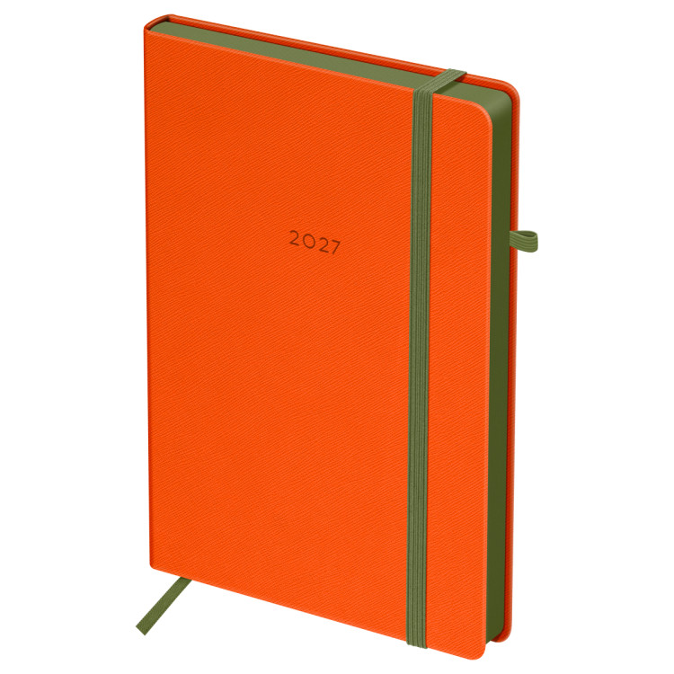 Ежедневник датированный 2027г., А5, 176л., твердый переплет, кожзам, BG "Contrast. Orange", оранжевый, цветной срез, на резинке, 390349