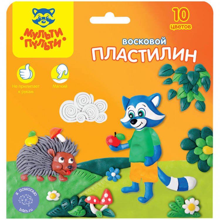 Пластилин Мульти-Пульти "Енот в лесу", 10 цветов, 150г, восковой, со стеком, картон, европодвес, 243007