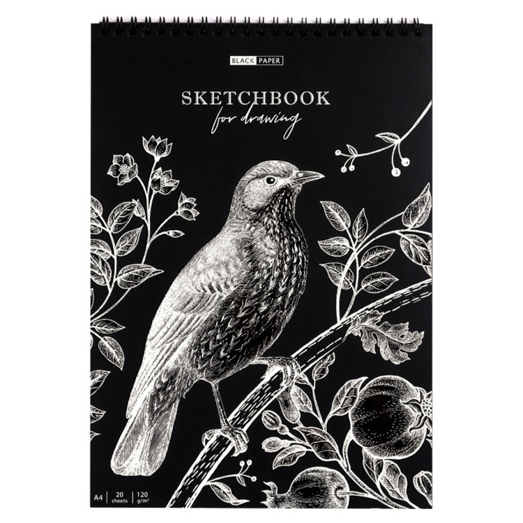 Скетчбук 20л., А4 ArtSpace "Black line. Bird", на гребне, черный блок, 120г/м2, 315927 Скетчбук 20л., А4 ArtSpace "Black line. Bird", на гребне, черный блок, 120г/м2, 315927