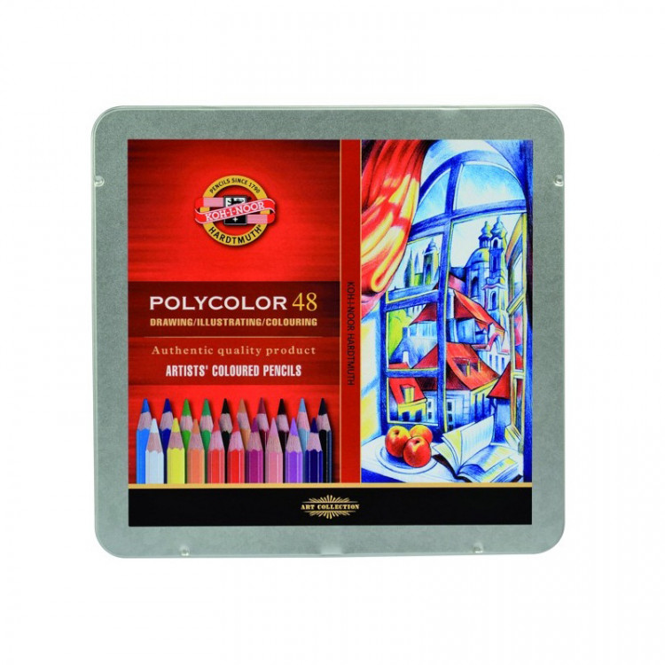 Карандаши цветные художественные Koh-I-Noor "Polycolor", 48цв., заточен., метал. пенал, 291294