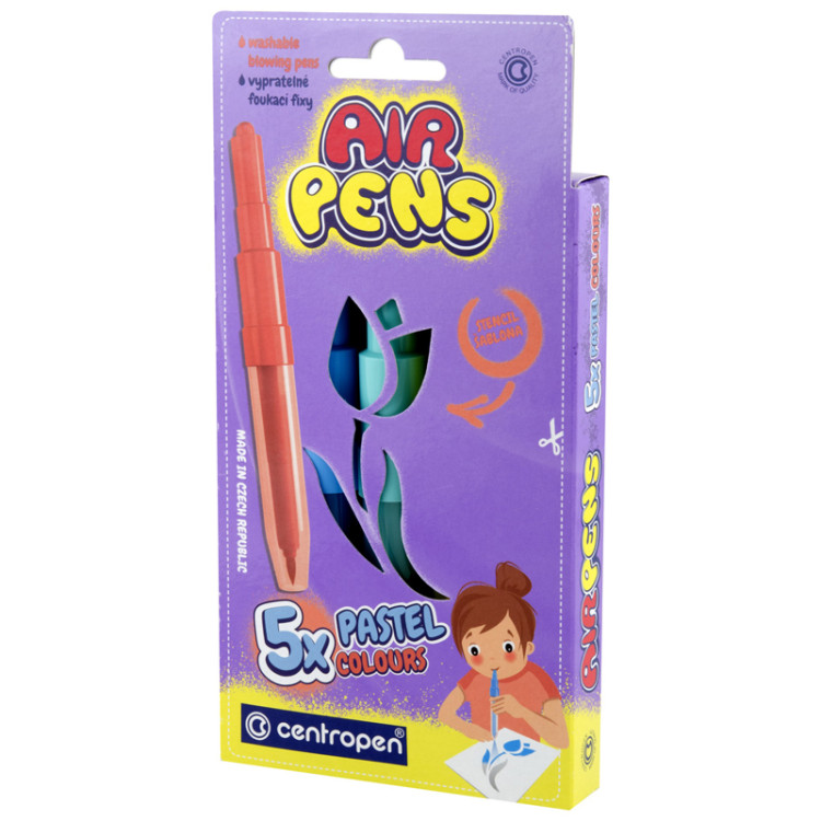 Фломастеры воздушные Centropen "AirPens Pastel", 05цв.+1 трафарет, картон. упаковка, европодвес, 335988 Фломастеры воздушные Centropen "AirPens Pastel", 05цв.+1 трафарет, картон. упаковка, европодвес, 335988