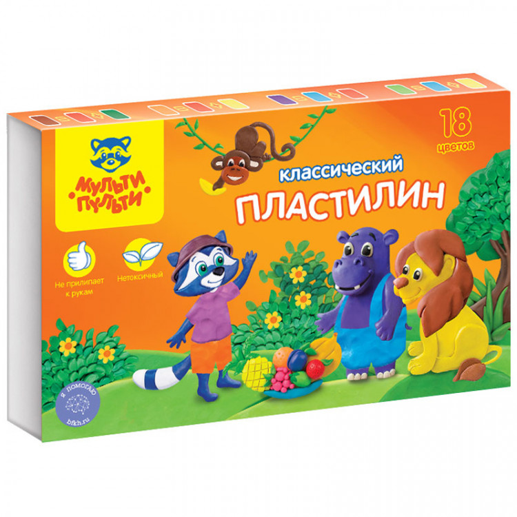 Пластилин Мульти-Пульти "Приключения Енота", 18 цветов, 360г, со стеком, картон, 236485 Пластилин Мульти-Пульти "Приключения Енота", 18 цветов, 360г, со стеком, картон, 236485