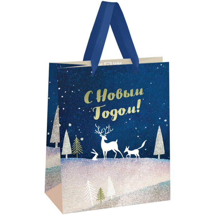 Пакет подарочный 18*23*10см MESHU "Christmas magic", фольга, блестки,   матовая ламинация, 371105