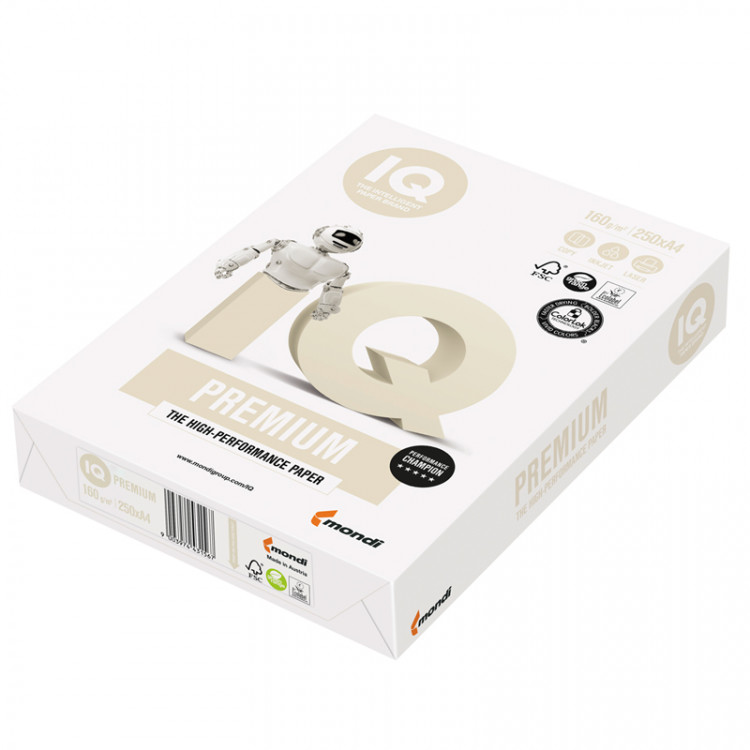 Бумага IQ "Premium" А4, 160г/м2, 250л., 172%, 290706