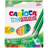 Карандаши цветные пластиковые стираемые Carioca "Tita Erasable", 24цв., заточен., картон, европодвес, 262582