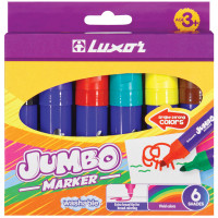 Фломастеры Luxor "Jumbo", 06цв., утолщенные, смываемые, картон, европодвес, 233892