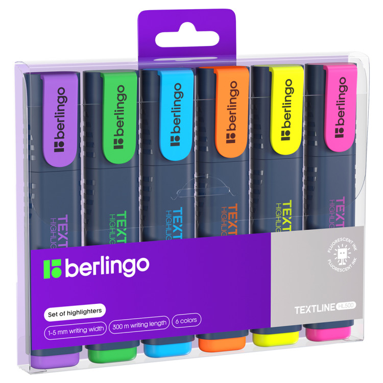 Набор текстовыделителей Berlingo "Textline HL500" 06цв., 1-5мм, чехол с европодвесом, 241044