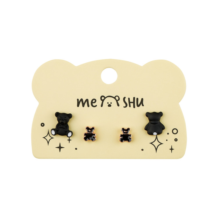 Серьги MESHU "Bears", бижутерия, 2 пары, европодвес, 3 штук, 369272