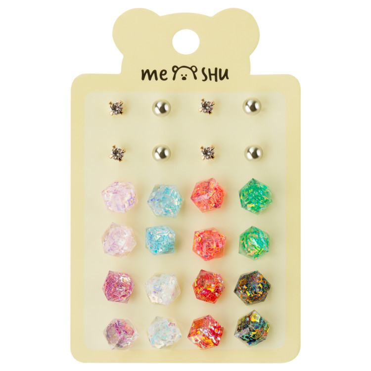 Серьги MESHU "Сubes", бижутерия, 12 пар, европодвес, 5 штук, 369278 Серьги MESHU "Сubes", бижутерия, 12 пар, европодвес, 5 штук, 369278