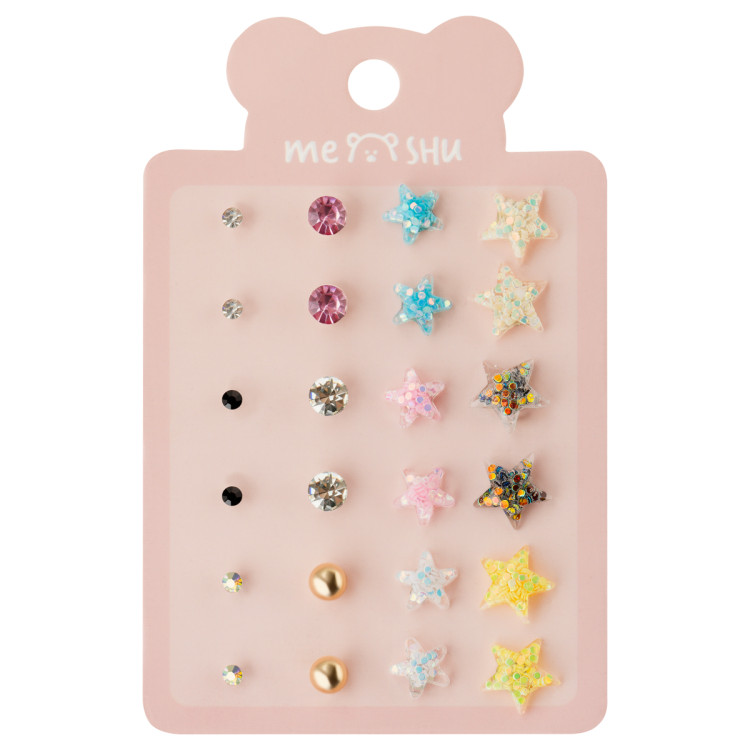 Серьги MESHU "Stars", бижутерия, 12 пар, европодвес, 5 штук, 369279 Серьги MESHU "Stars", бижутерия, 12 пар, европодвес, 5 штук, 369279
