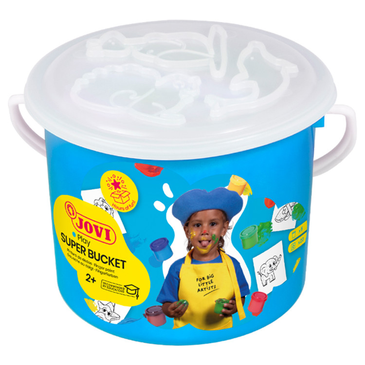 Краски пальчиковые JOVI "Super Bucket", 05 цветов по 35мл. + 20 трафаретов-раскрасок, пластиковое ведро, 352373