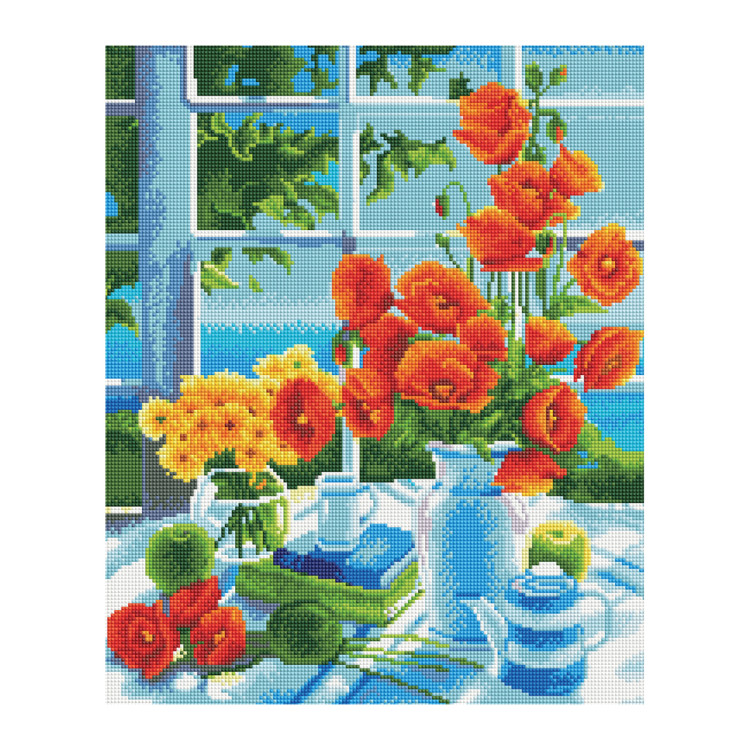 Алмазная мозаика ТРИ СОВЫ "Натюрморт с маками", 40*50см, холст, картонная коробка с пластиковой ручкой, 360913