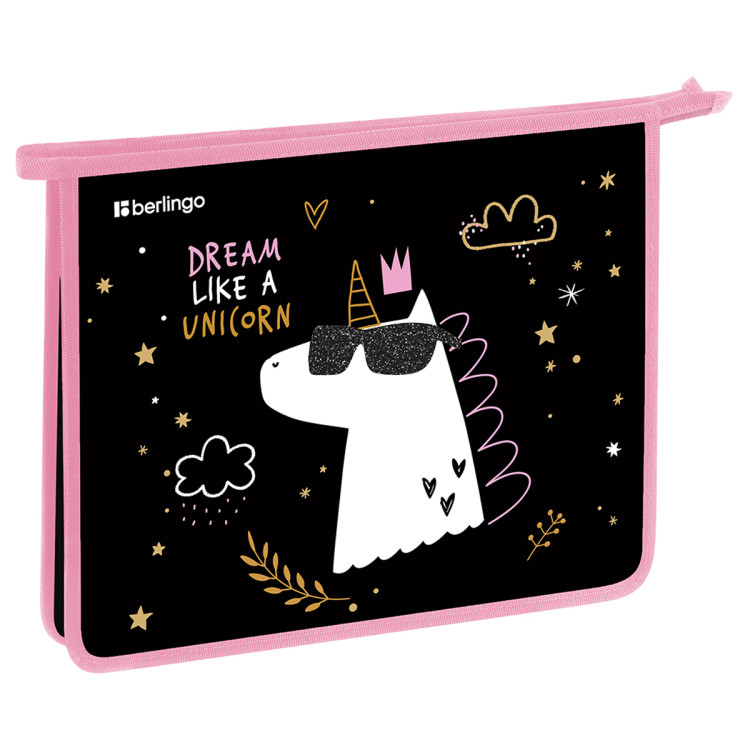 Папка для тетрадей 1 отделение, А5 Berlingo "Dream Like A Unicorn", 240*205*40 мм, пластик, на молнии, 379619