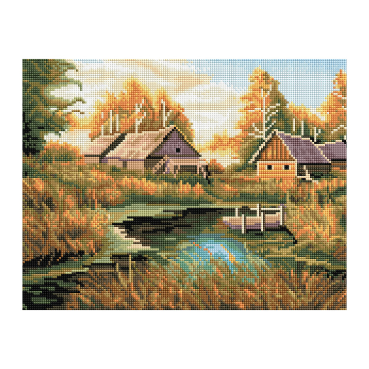 Алмазная мозаика ТРИ СОВЫ "Осень в деревне", 30*40см, холст, картонная коробка с пластиковой ручкой, 360921