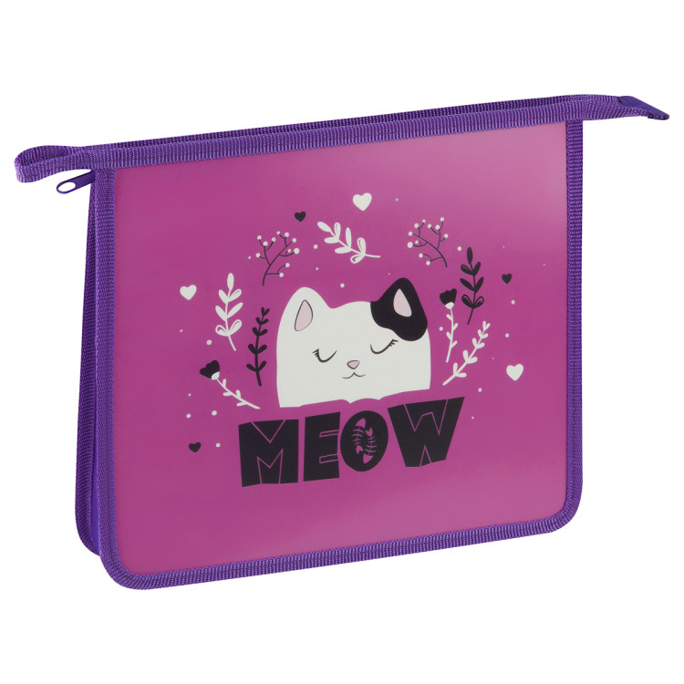 Папка для тетрадей 1 отделение, ArtSpace "MEOW", А5, пластик, на молнии, 380261 Папка для тетрадей 1 отделение, ArtSpace "MEOW", А5, пластик, на молнии, 380261
