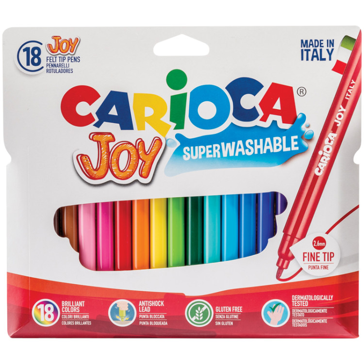Фломастеры Carioca "Joy", 18цв., смываемые, картон, европодвес, 083921