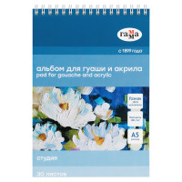 Альбом для гуаши и акрила, 30л., А5, на спирали Гамма "Студия", 180г/м2, 324942 Альбом для гуаши и акрила, 30л., А5, на спирали Гамма "Студия", 180г/м2, 324942