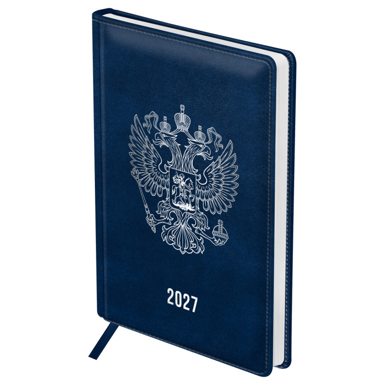 Ежедневник датированный 2027г., А4, 176л., твердый переплет, кожзам, BG "Орел", синий, 390433