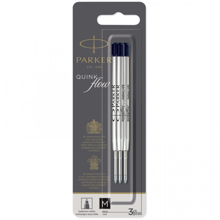 Стержень шариковый объемный Parker "QuinkFlow Ball Point" черный, 98мм, 1,0мм, метал. корпус, 3шт., блистер, 326364