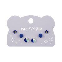 Серьги MESHU, бижутерия, синие, 3 пары, европодвес, 369284