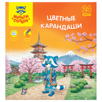 Карандаши цветные Мульти-Пульти "Енот в Японии", 24 цв., трехгран., заточен., картон, европодвес, термоусадка, 389456