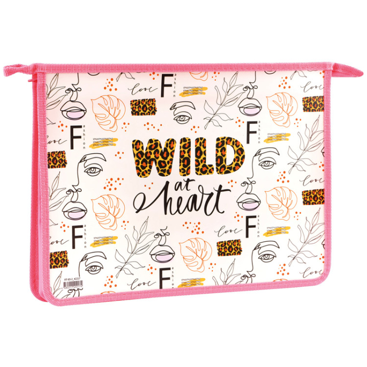 Папка для тетрадей 2 отделения А4 ArtSpace "Wild at heart", пластик, на молнии, 331394