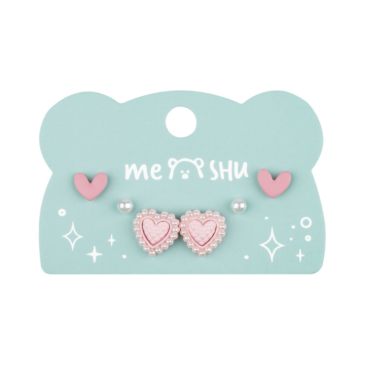 Серьги MESHU, бижутерия, розовые, 3 пары, европодвес, 369287 Серьги MESHU, бижутерия, розовые, 3 пары, европодвес, 369287
