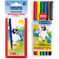 Фломастеры Centropen "Пингвины", 06цв., смываемые, картон. упак. с европодвесом/ПВХ, 062724