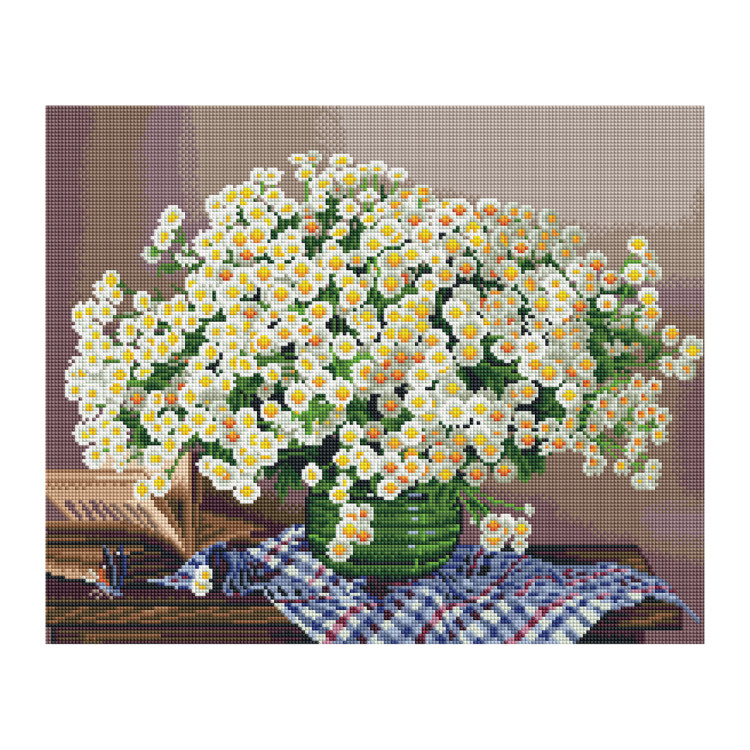 Алмазная мозаика ТРИ СОВЫ "Ромашки", 40*50см, холст, картонная коробка с пластиковой ручкой, 360932