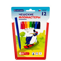 Фломастеры Centropen "Пингвины", 12цв., смываемые, картон, европодвес, 025917
