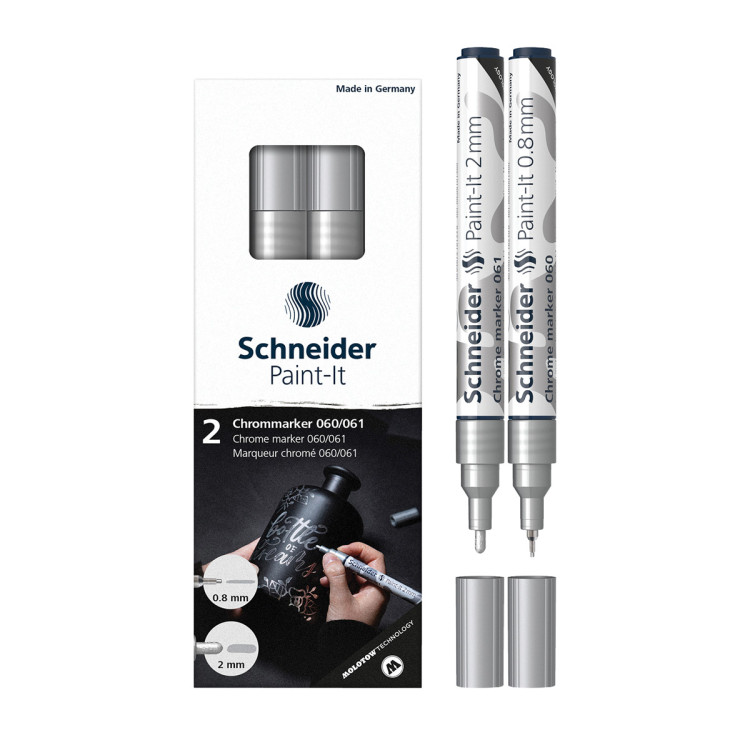 Набор маркеров для декорирования Schneider "Paint-It 060/061" 2шт., хром, 0,8мм + 2мм, картон. упаковка, 351189