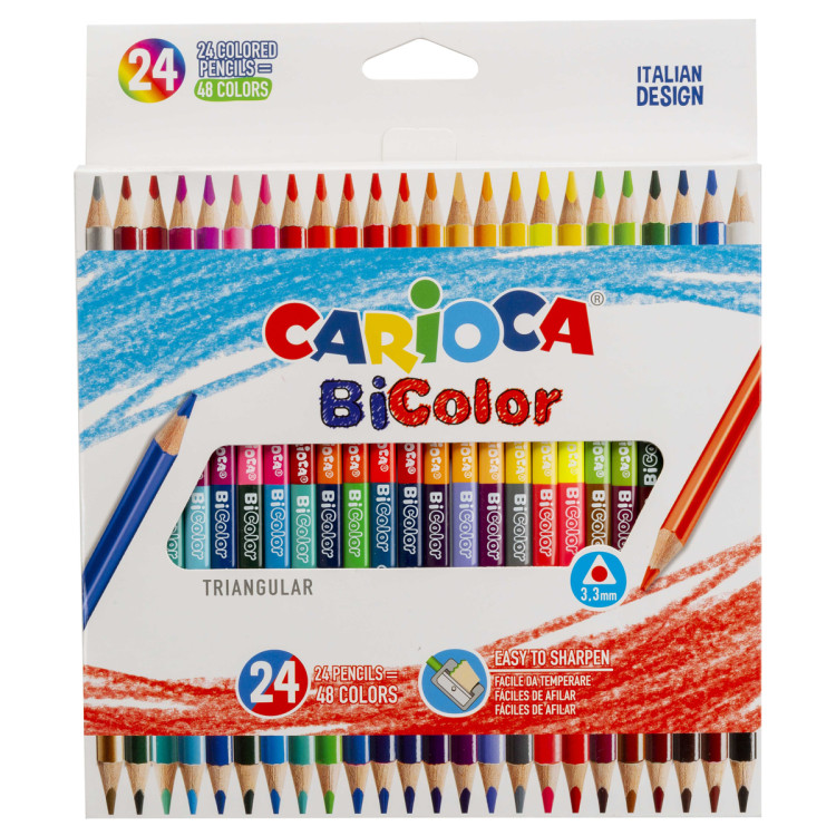 Карандаши цветные двухсторонние Carioca "Bi-Color", 48цв., 24шт., трехгран., заточен., картон, европодвес, 373271 Карандаши цветные двухсторонние Carioca "Bi-Color", 48цв., 24шт., трехгран., заточен., картон, европодвес, 373271