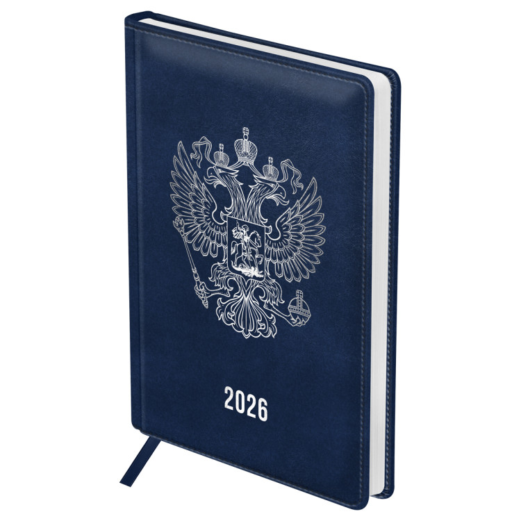 Ежедневник датированный 2026г., А5, 176л., твердый переплет, кожзам, BG "Орел", синий, 380047