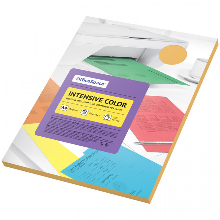 Бумага цветная OfficeSpace "Intensive Color", А4, 80г/м?, 100л., (оранжевый), 315726