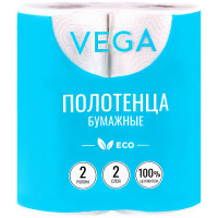 Полотенца бумажные в рулонах Vega, 2-слойные, 12м/рул., белые, 2шт., 315622