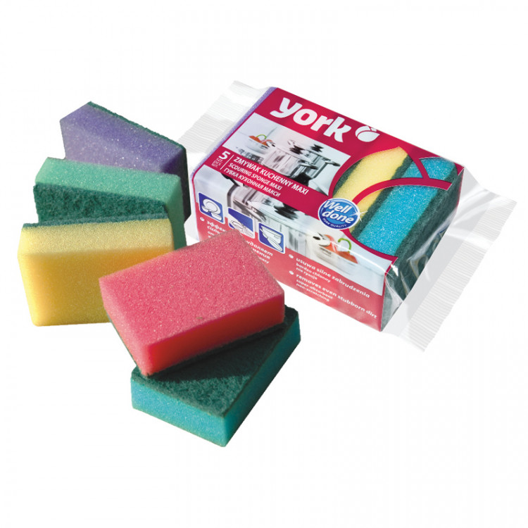 Губки для посуды York "Макси", поролон с абразивным слоем, 10*7*3см, 5шт., 281259