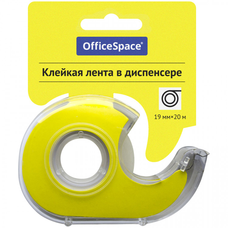 Клейкая лента 19мм*20м, OfficeSpace, прозрачная, в пластиковом диспенсере, европодвес, 288236 Клейкая лента 19мм*20м, OfficeSpace, прозрачная, в пластиковом диспенсере, европодвес, 288236